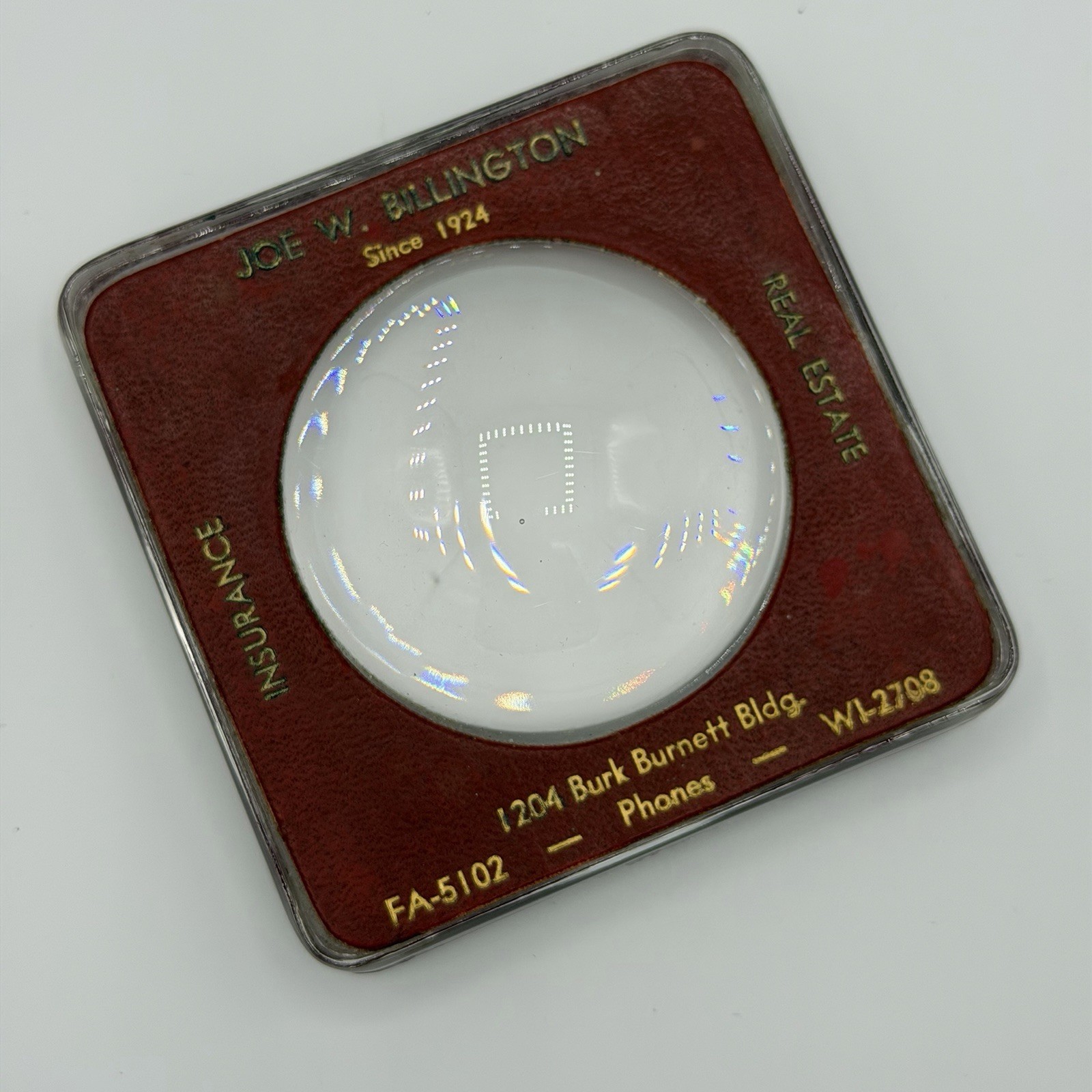 Vintage Glass Advertising Bubble Magnifier/Paperweight - Real Estate Insurance ￼