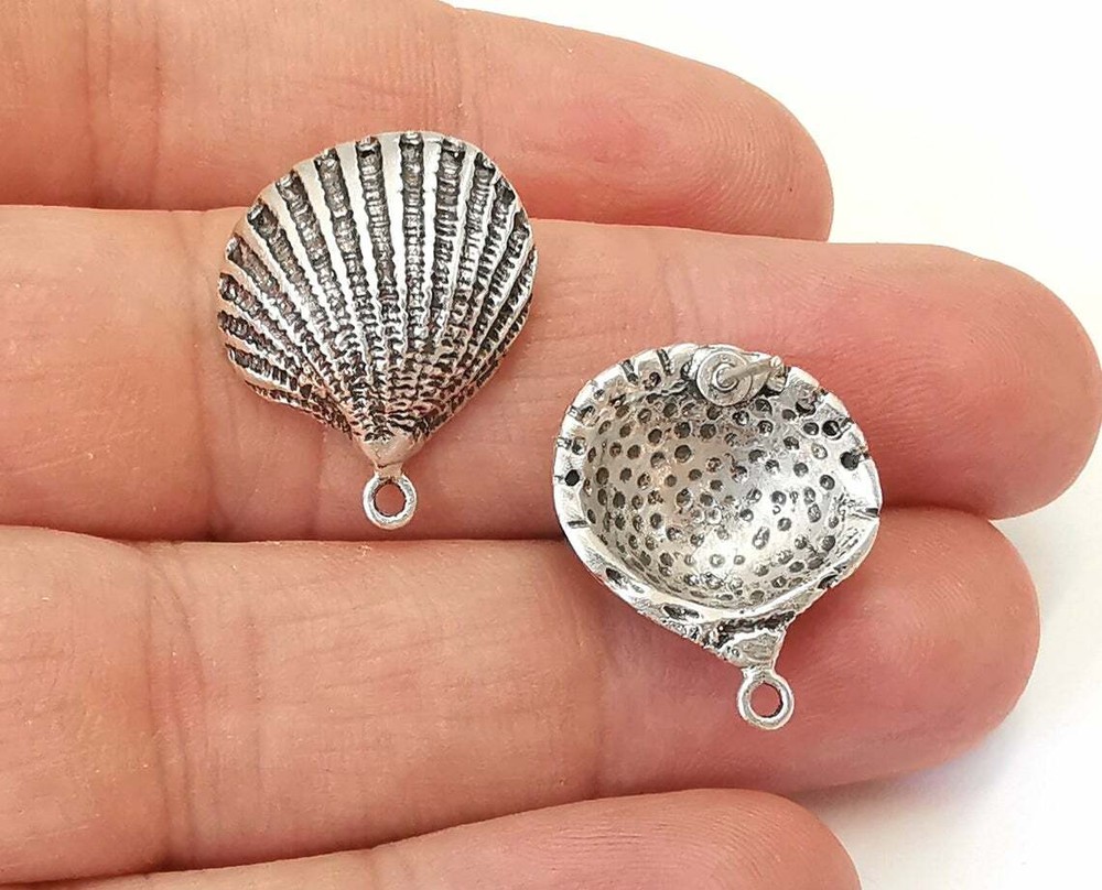Seashell Ocean Earring Stud Base Posts Antique silver Plated Brass G25398