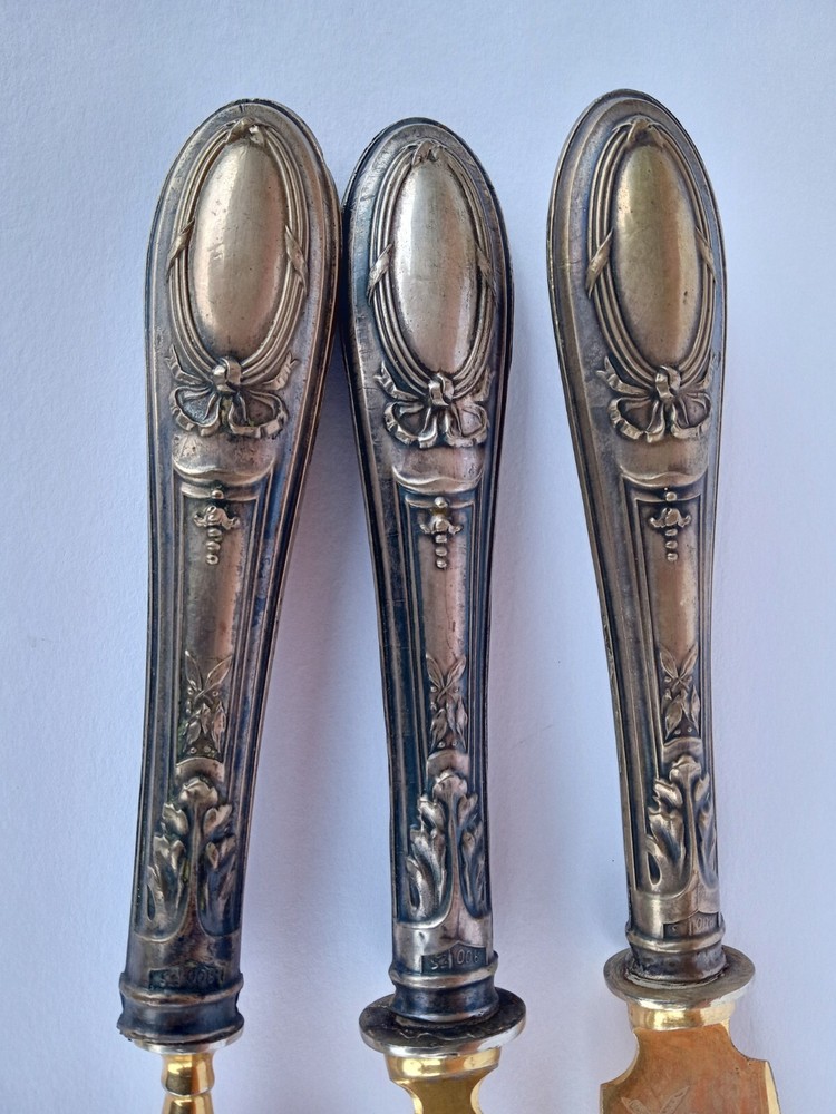 3 Pc. Antique .800 Solid Silver European Pastry Server Set