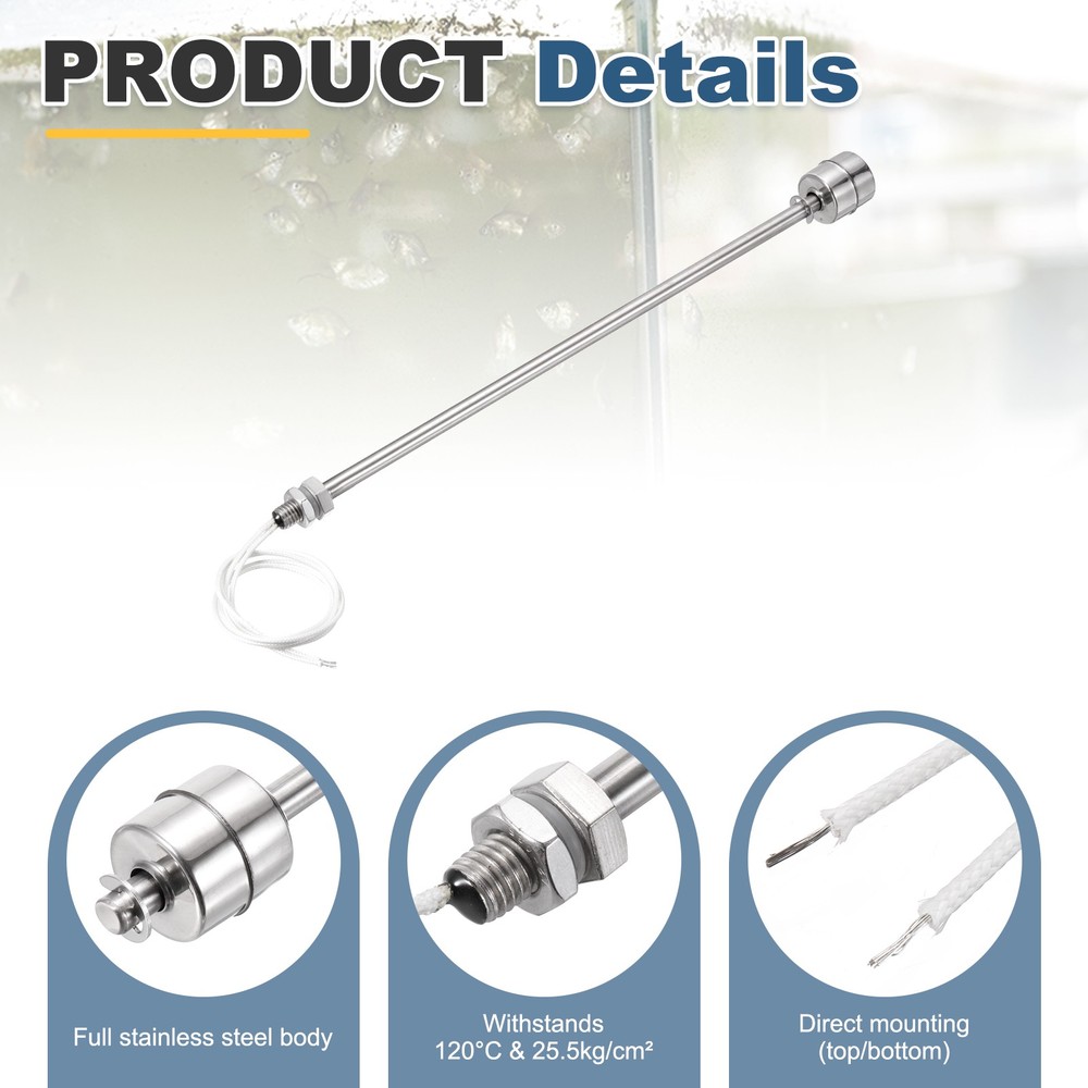 Float Switch 250mm Rod 0.5A Vertical Single Float for Pump/Alarm 1 Pcs