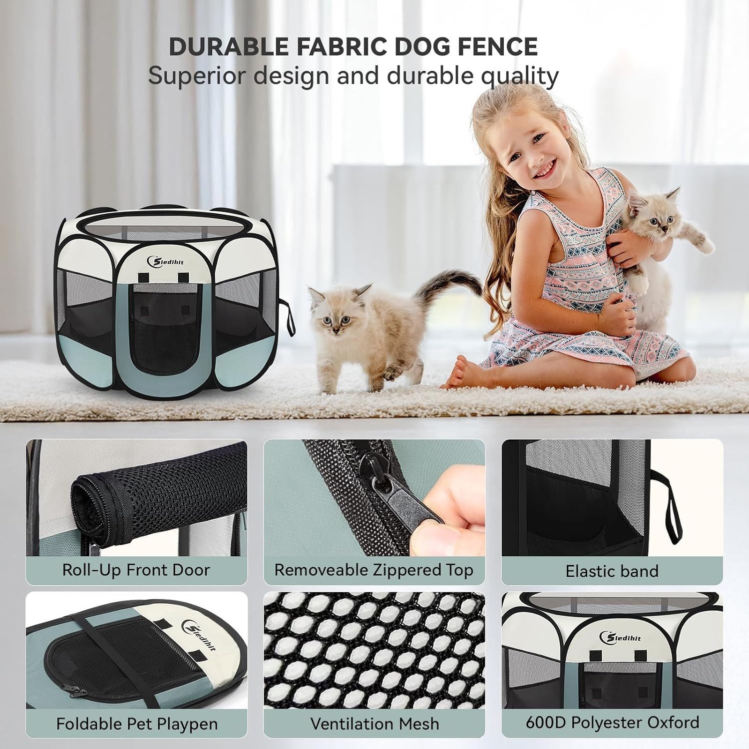 Dog Cat Playpen, Puppy Pet Playpen Indoor for Small Dog Crate Tent Cage Outdoor