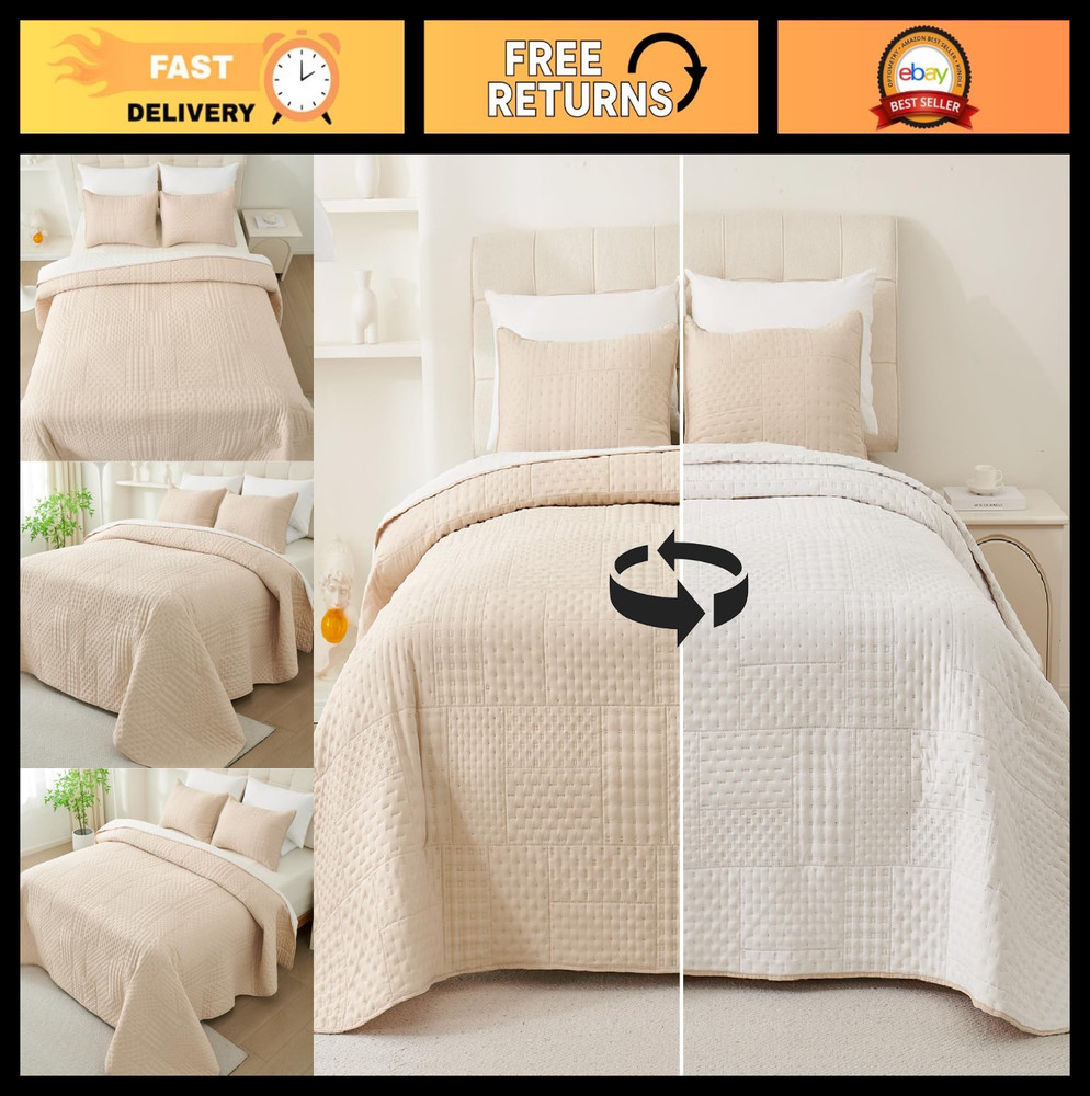 Reversible King Quilt Bedding Set - 3 Piece Soft Lightweight Bedspread, Patchwor