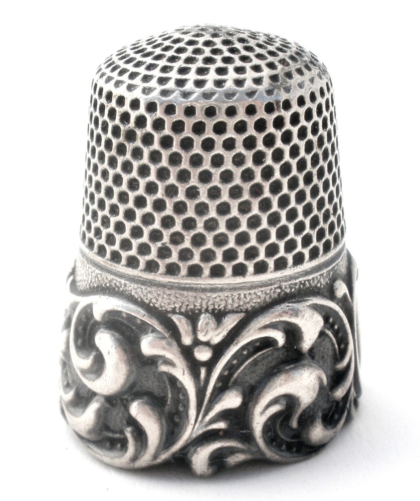Antique Sterling Silver Thimble Signed OT Repoussé Scrollwork 6.61 Grams