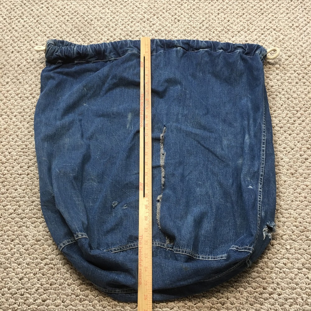 Vintage 1940s WW2 US Navy Blue Denim Barracks Laundry Drawstring Duffle Bag