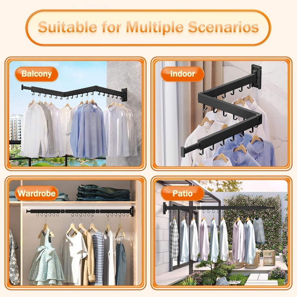 Wall Mounted Folding Clothes Drying Rack Retractable Laundry Hanger