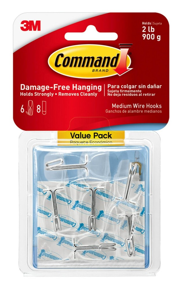 Command Medium Clear Wire Toggle Hooks, 6 Hooks and 8 6 Transparent