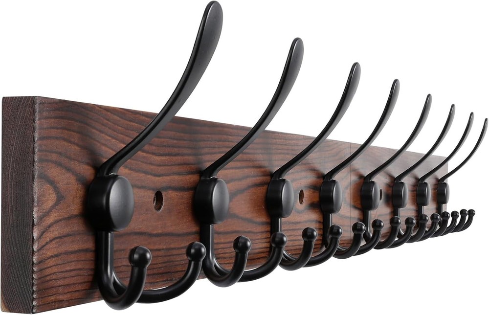 Chic Wall-Mount Coat Rack 32.2'' with 8 Functional Triple Hooks in Rustic Style