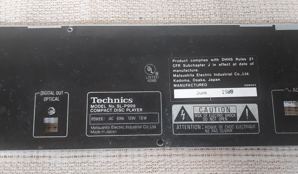 TECHNICS SL-P999 CD Player Metal BACK PANEL