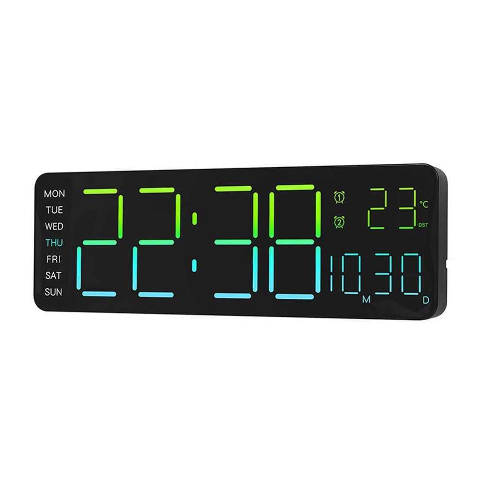 Digital RGB Wall Clock with Remote Control Temp Date Week Adjustable Brightness