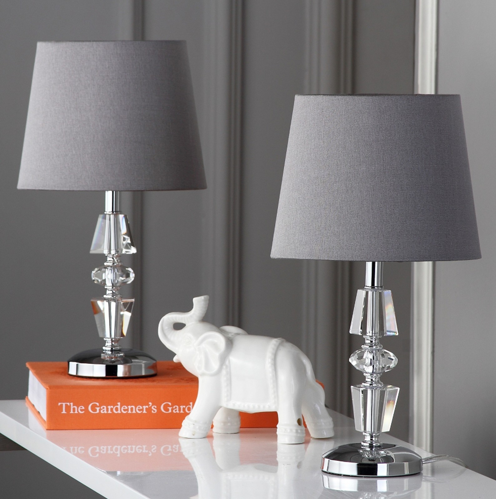SET OF 2 Safavieh Tiered Crystal Table Lamp Modern Bedroom Living Room GRAY