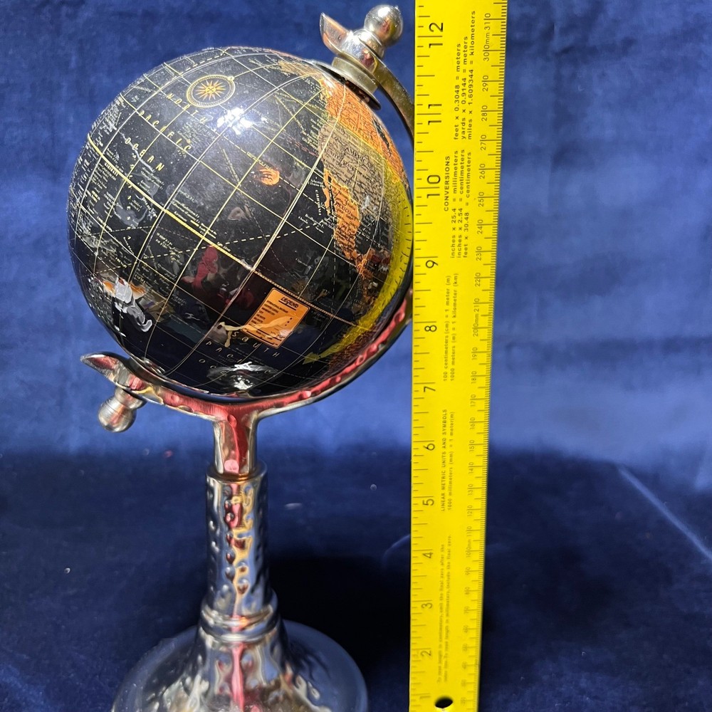 Tabletop Black and Silver World Globe on Silver Stand Luxury