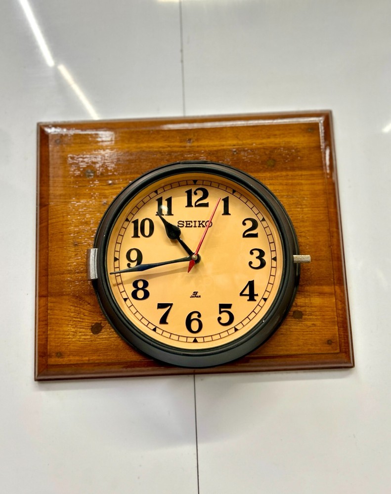 Antique Seiko Quartz Marine Wall Clock - Solid Brass - Refurbished Dark Brown