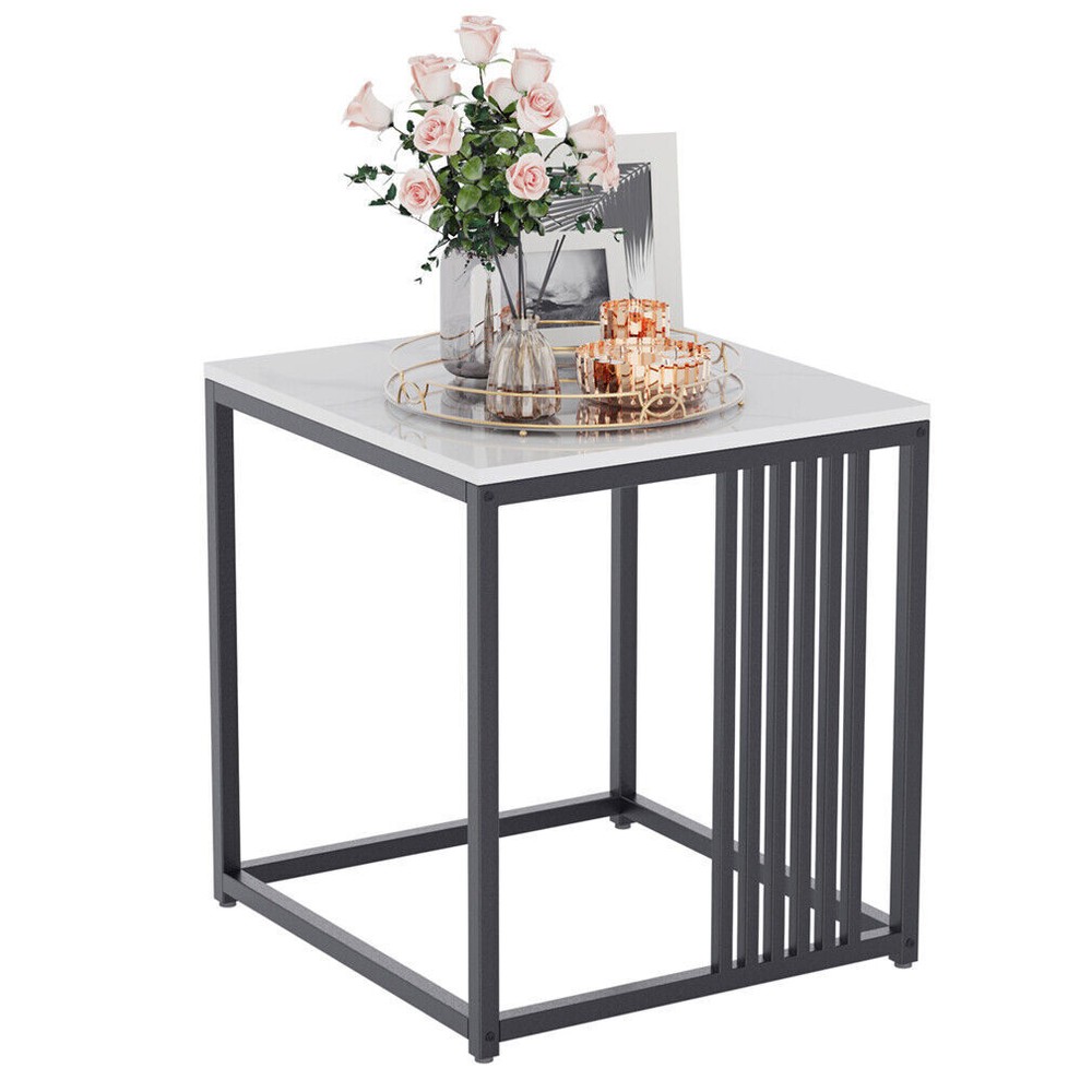 Marble End Table Side Tables Bedroom Nightstand Unique Black Paint Coated Frame