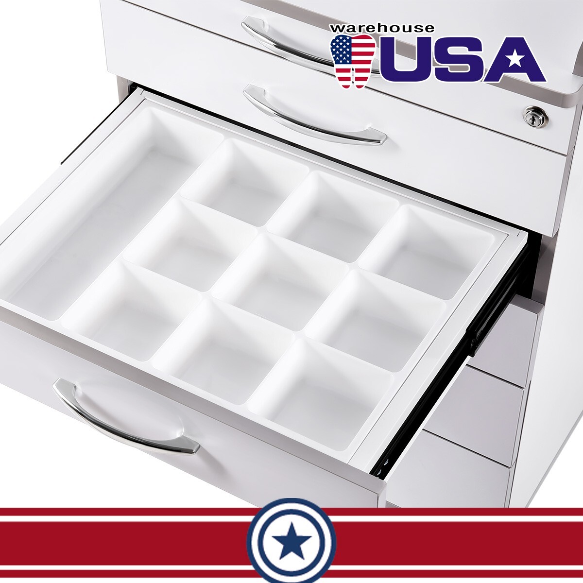 Mobile Dental Cabinet Cart With Grids 5 Drawers Lab Medical Storage Trolley Cart