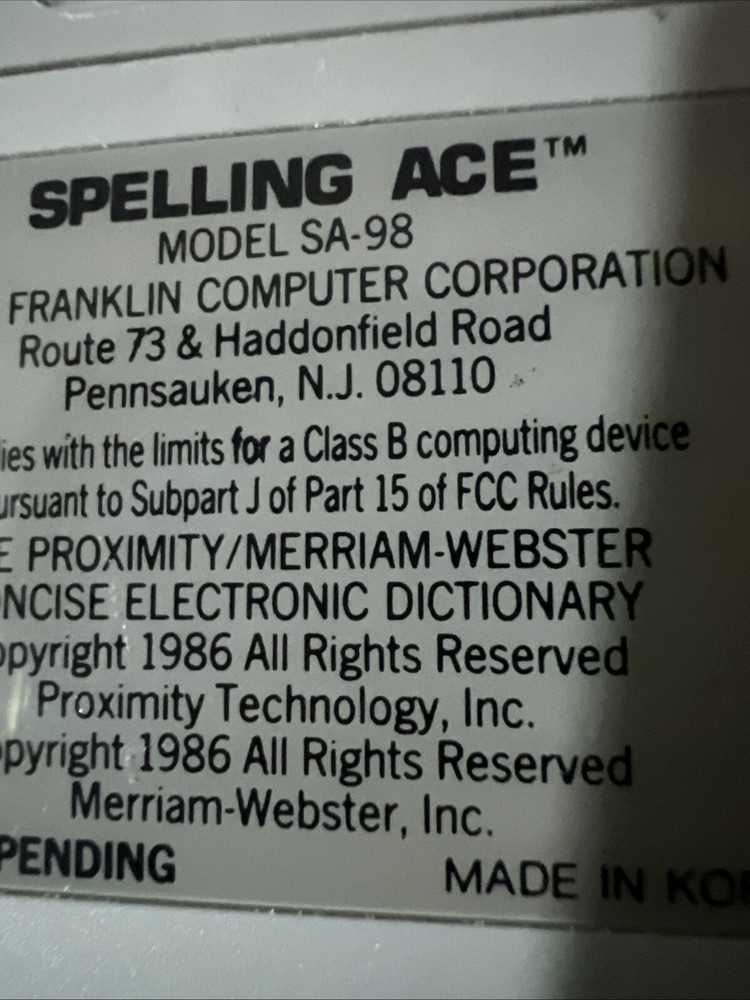 Franklin Computer Spelling Ace Linguistic Technology Model SA 98 Tested