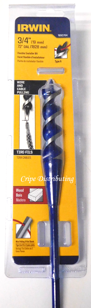 Irwin 1890764 3/4" x 72" Flexible Installer Auger Tip Drill Bit