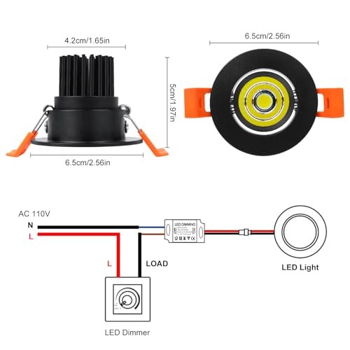 2 Inch LED Downlight, 3W Recessed Black/12Pack 5000k(Daylighting White)