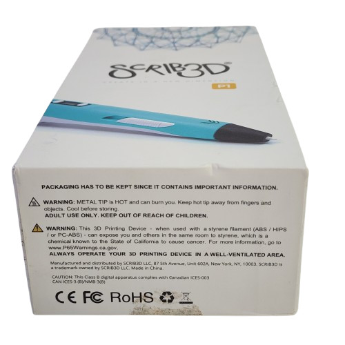 SCRIB3D P1 3D Printing Pen Blue with Project Guide Charger Model SCRIB_PEN_P1 WO