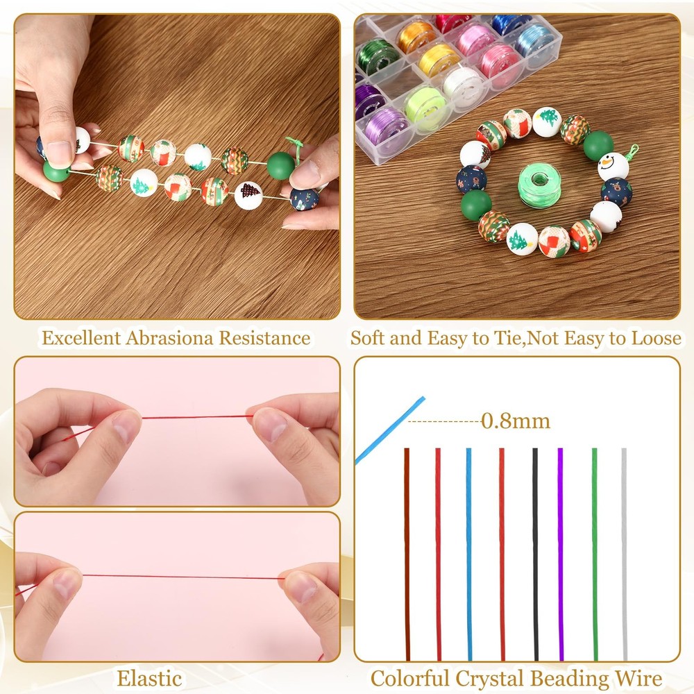 25 Rolls 0.8mm Flat Stretchy Bracelet Strings with Organizing Cases Crystal E...