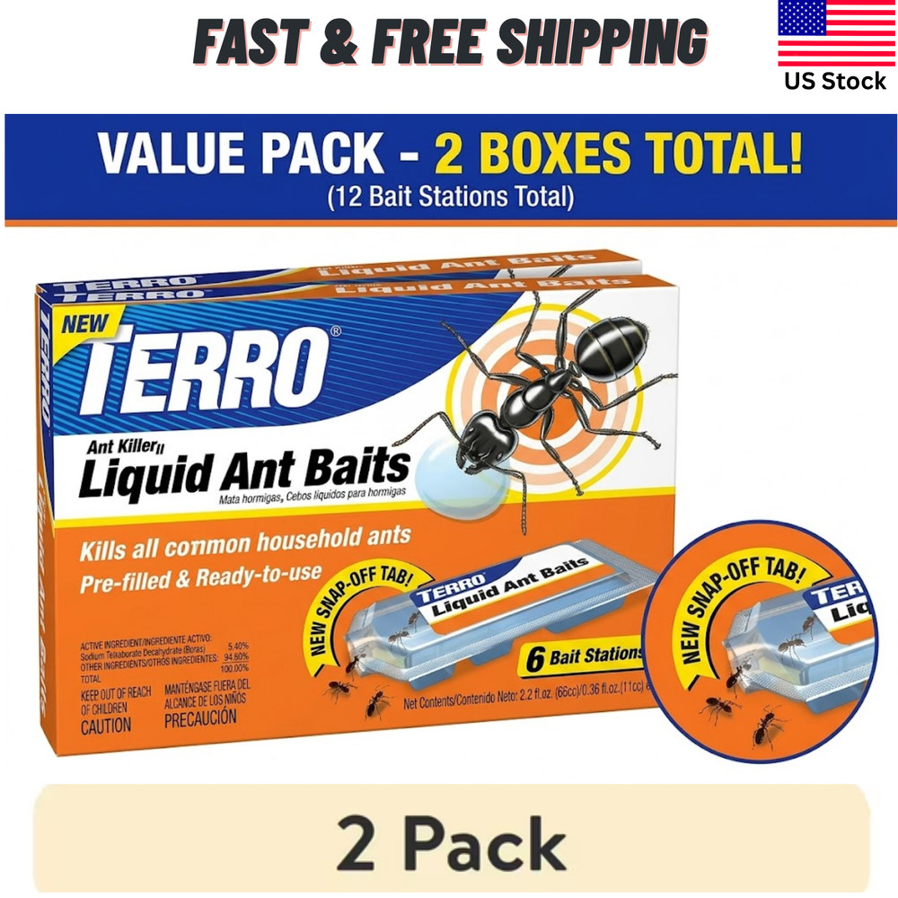 (2 Pack) TERRO Liquid Ant Baits - 12 Total Stations - Kills All Common Ants -NEW