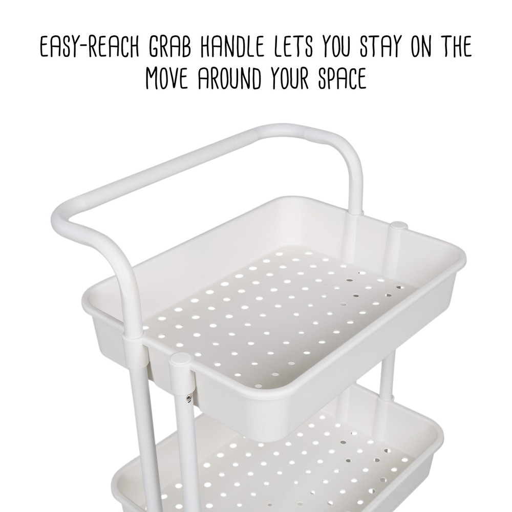3-Tier Rolling Craft Cart with Handle, White