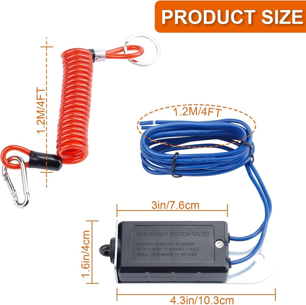 1.9M 6Ft Trailer Breakaway Switch Break Control Electric Brake Switch Kit