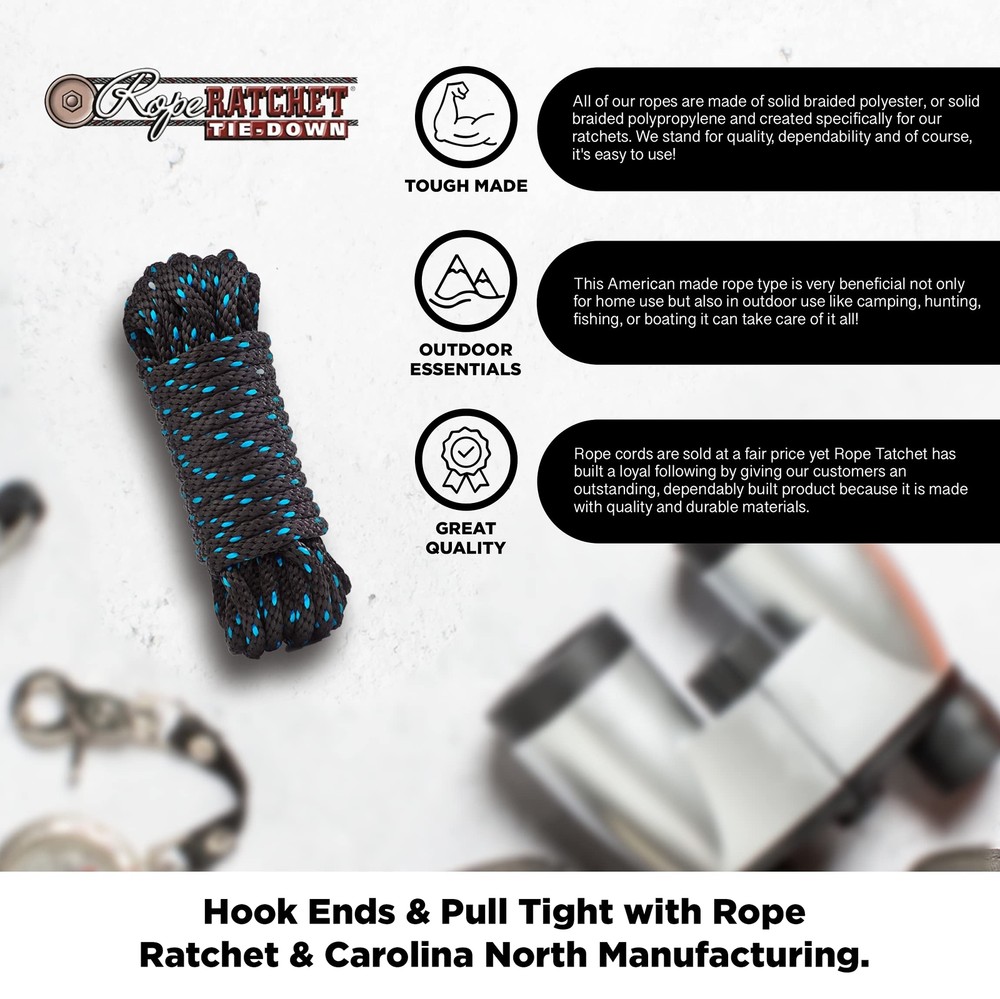 3/8" 50 ft Solid Braided Polypropylene Rope, Heavy Duty, Weatherproof Utility Co