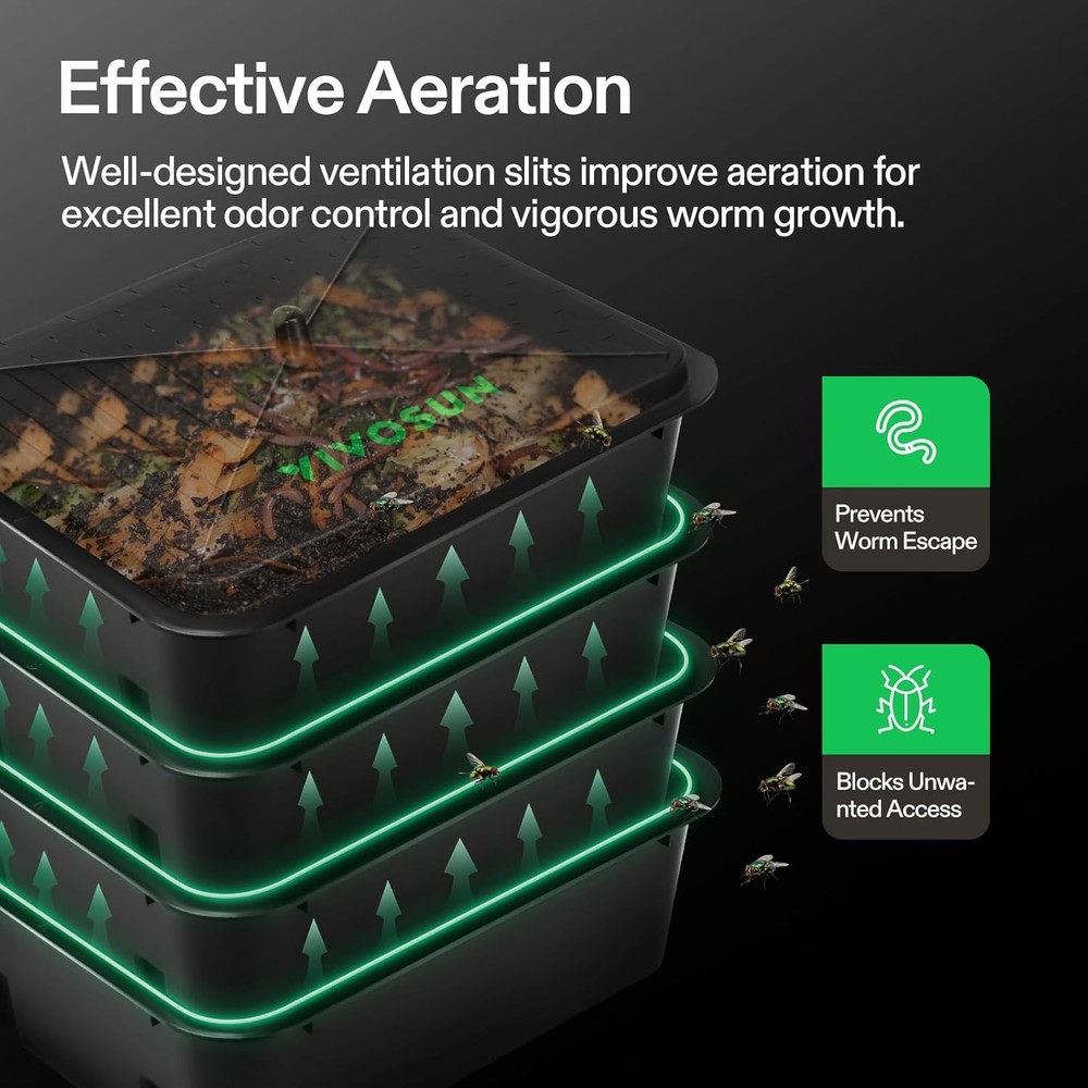 5-Layer Worm Compost Bin 50L Worm Composter Easy Setup Inclusive Worm Farm Kit