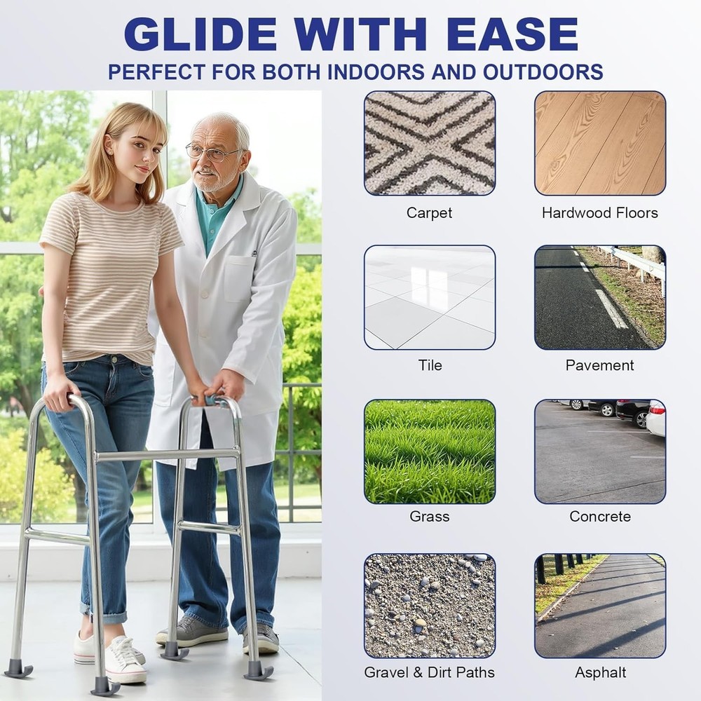 Durable 2 Pack Walker Ski Glides - Easy Installation for Seniors' Mobility Needs