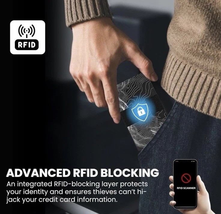 CODE 118 Smart Wallet Minimalist RFID Blocking Card Ejection TOPOGRAPHIC BLACK