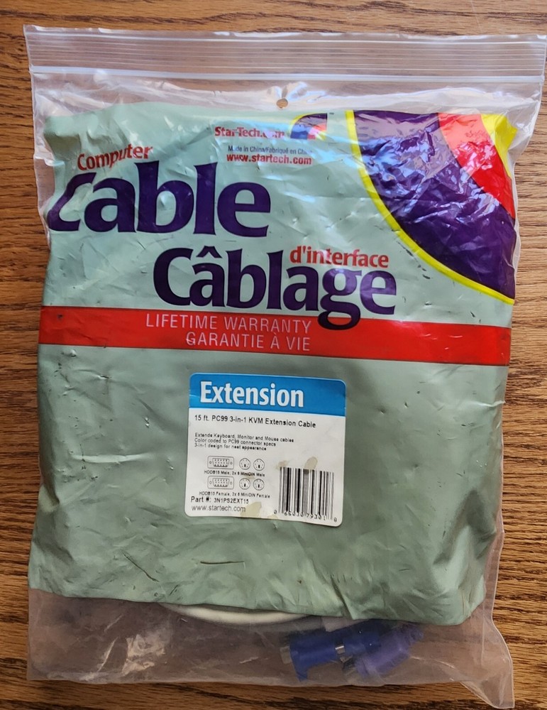 15 ft PC99 3-in-1 KVM Extension Cable