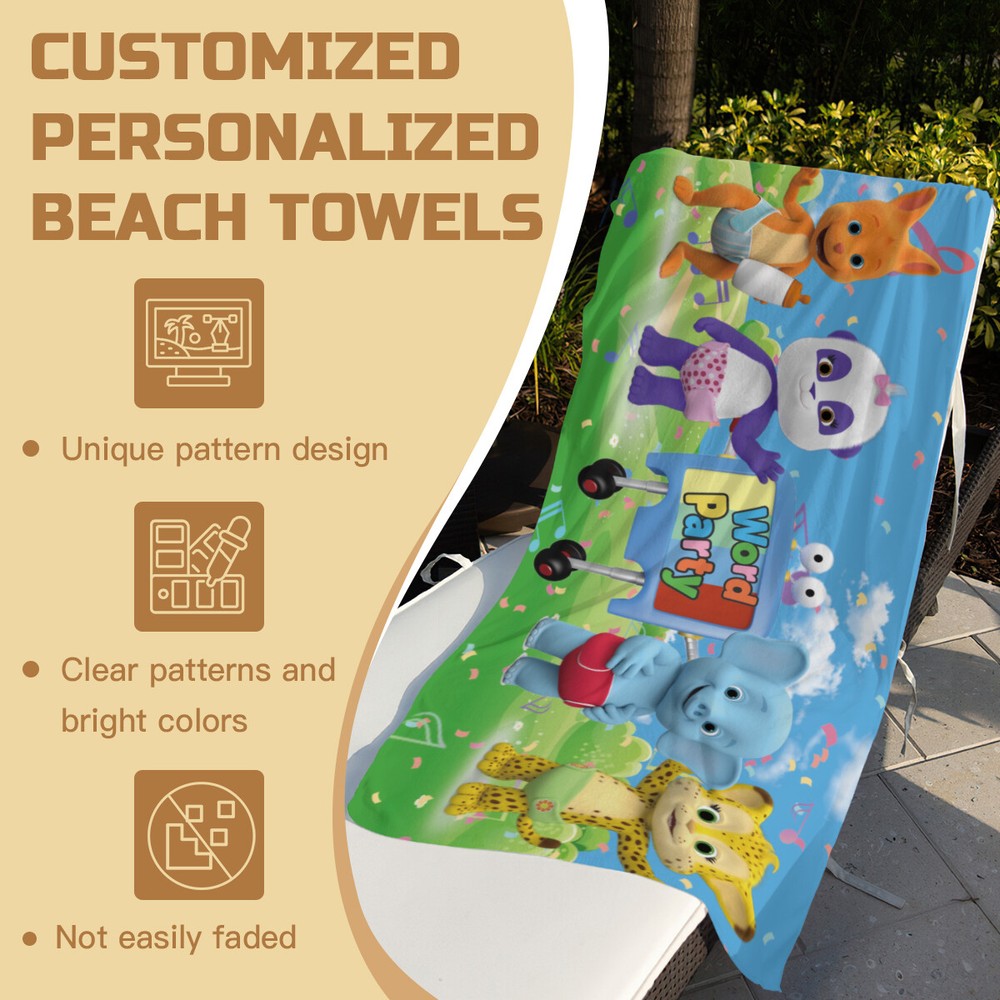 Word Party Beach Towel Quick Drying Microfiber 30"x60" Birthday Gift