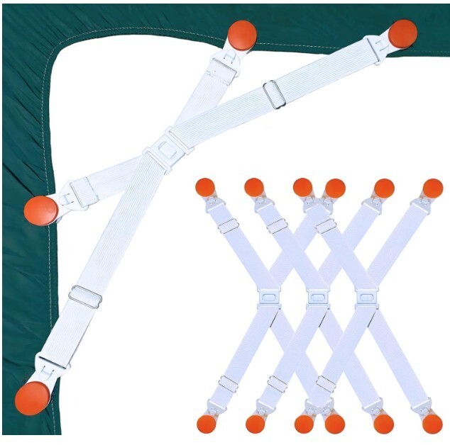 Tuyeabc Bed Sheet Straps, 4 PCS/16 Clips Fitted Sheet Straps, Adjustable Elastic