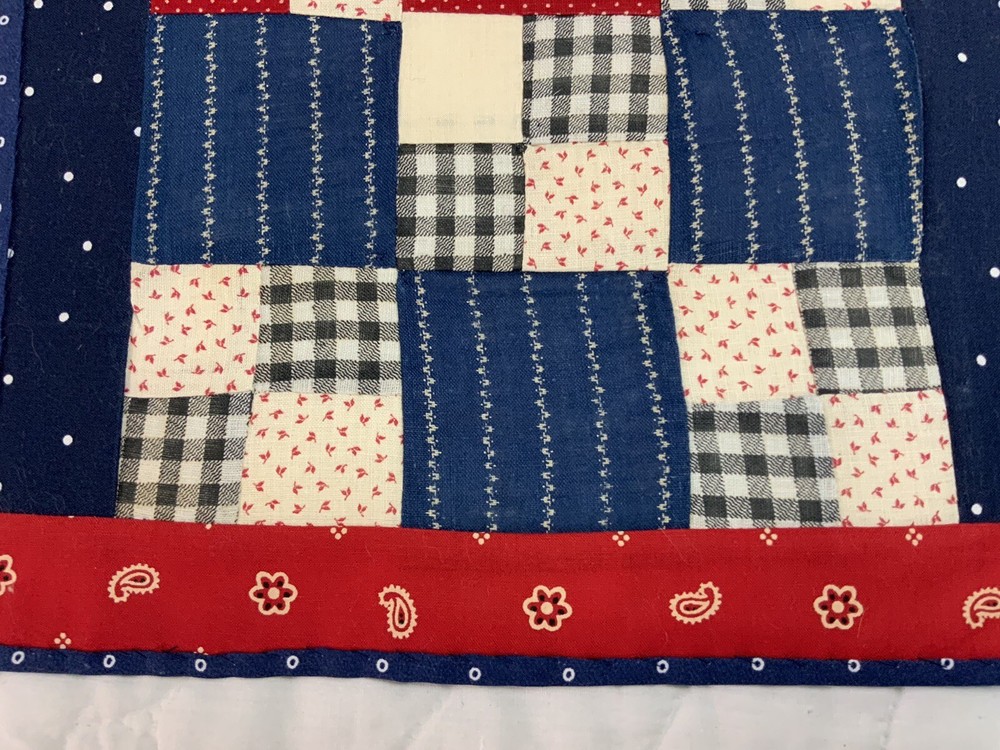 Vintage Antique Patchwork Quilt Table Topper Or Wall Hanging, Nine Patch, Multi