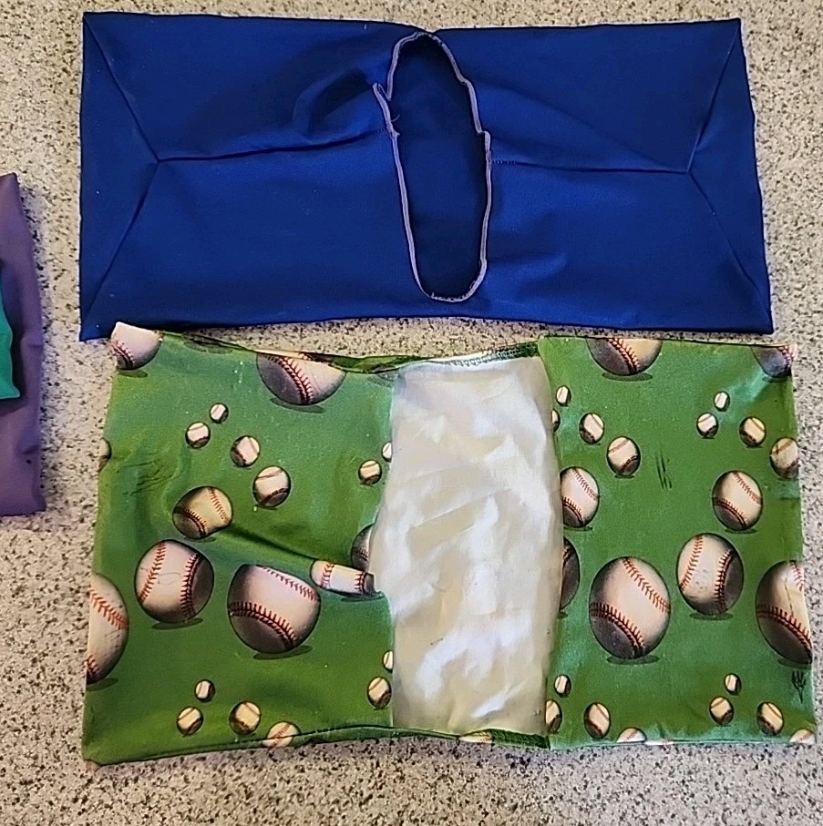 Lot of 4 ~ Stretchable Fabric School Book Covers ~ 3 Solid + Baseball