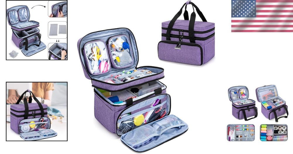 Functional Double Layer Sewing Tools Storage Bag with Clear Detachable Pouches