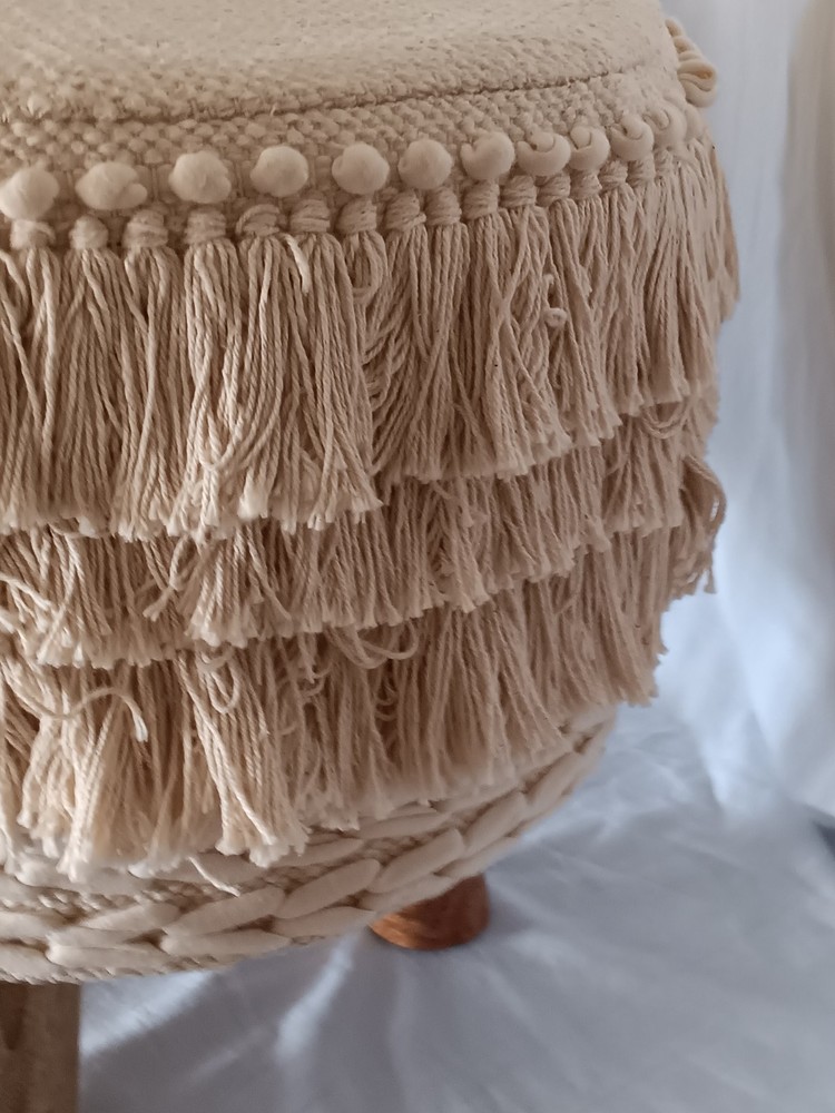 Boho Chic Macrame Style Ottoman / Footstool 16x15