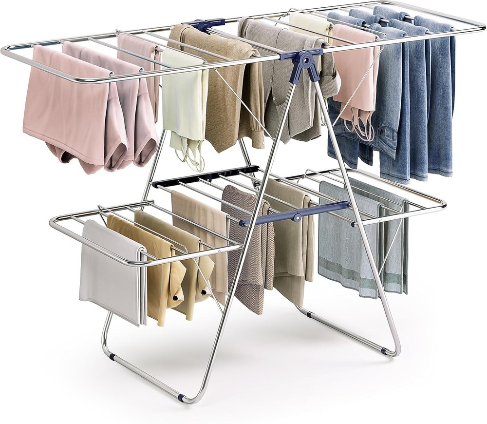 Clothes Drying Rack Foldable 2-Level Drying Rack Clothing Stainless Steel