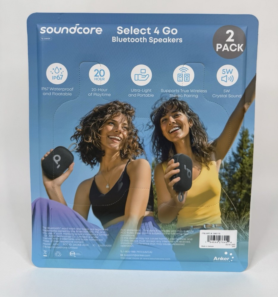 Soundcore Select 4 Go Bluetooth Speaker by Anker, 2-pack Floatable IP67 Outdoor