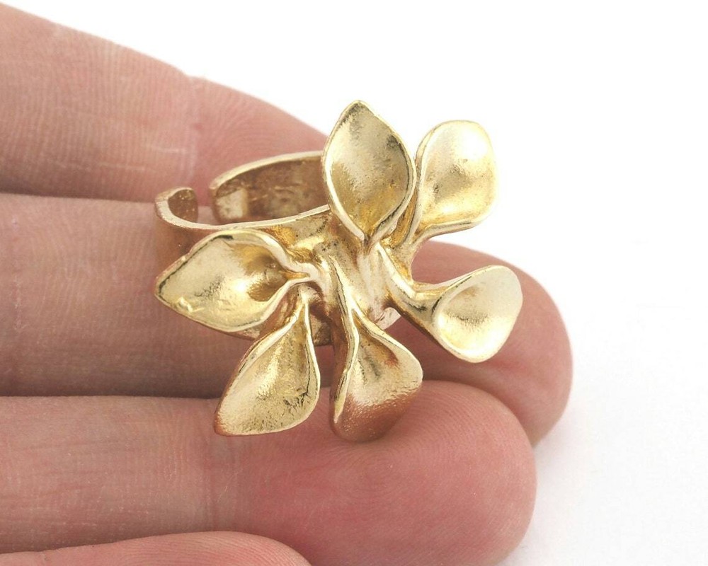 Flower Adjustable Ring Raw Brass 4024 6-9 US size