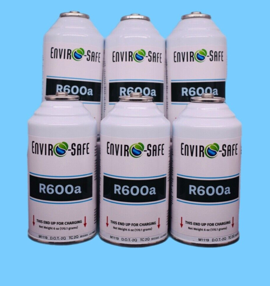 Enviro-Safe R600a Refrigerant | Inverted Piercing | 6 oz | 6 Cans + Brass Gauge