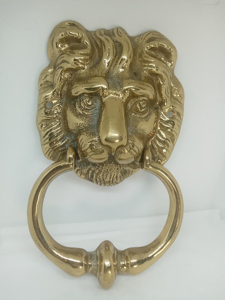 Vtg. Brass Cast Lion Head Door Knocker. Solid. Heavy.