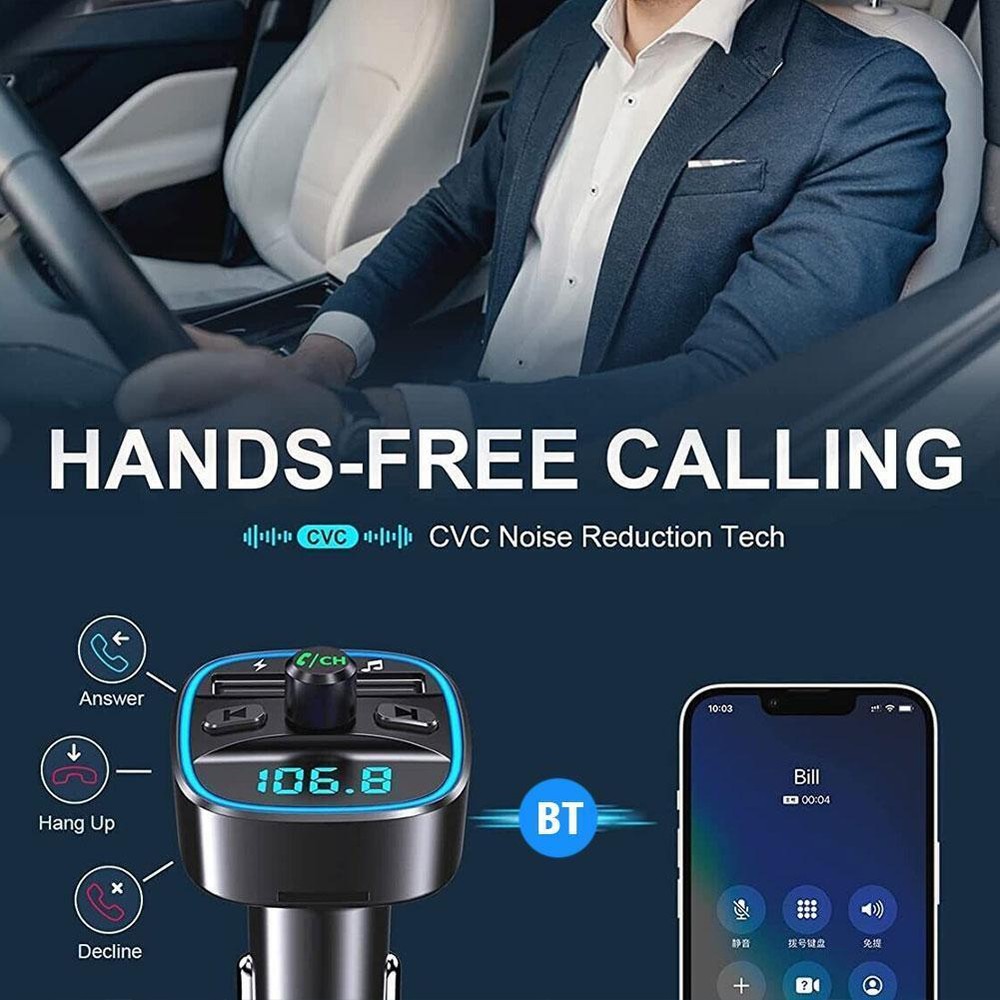 Bluetooth 5.0 Wireless Car FM Transmitter MP3 Music Player Radio Charger Adapter