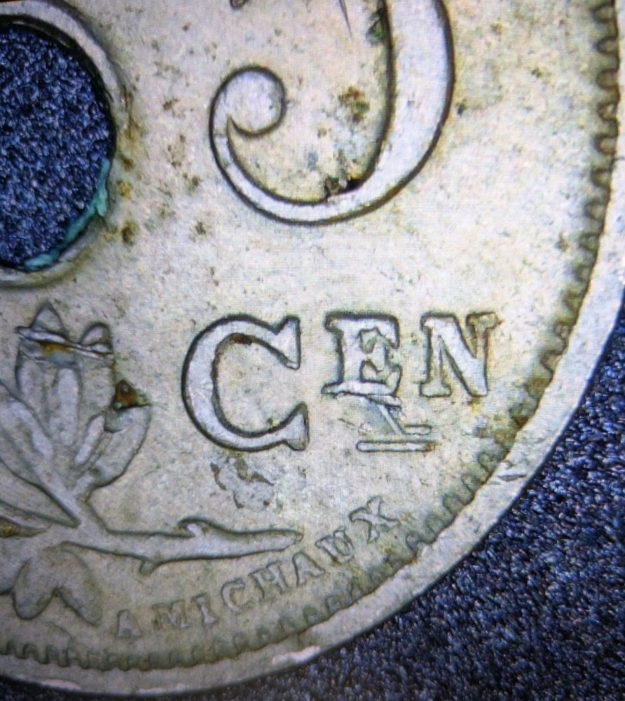 1905 Belgium 5 centimes Cent Dutch Text Extra Fine