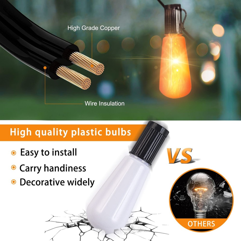 Flickering Flame String Lights,22Ft 20LED Lights for Outside,plug in Garden