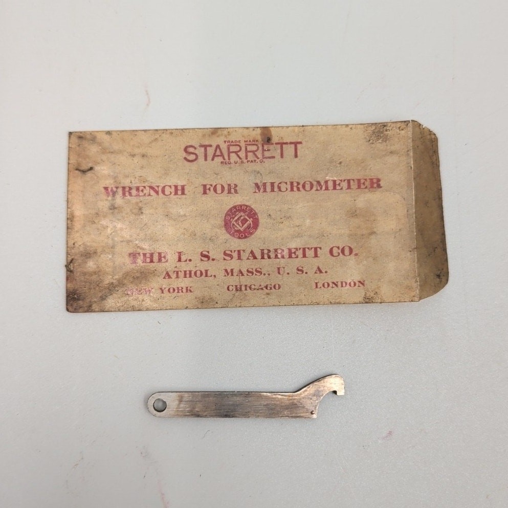Vintage L. S. Starrett No. 436 Micrometer 1"- 2" w/Wrench & Wood Box
