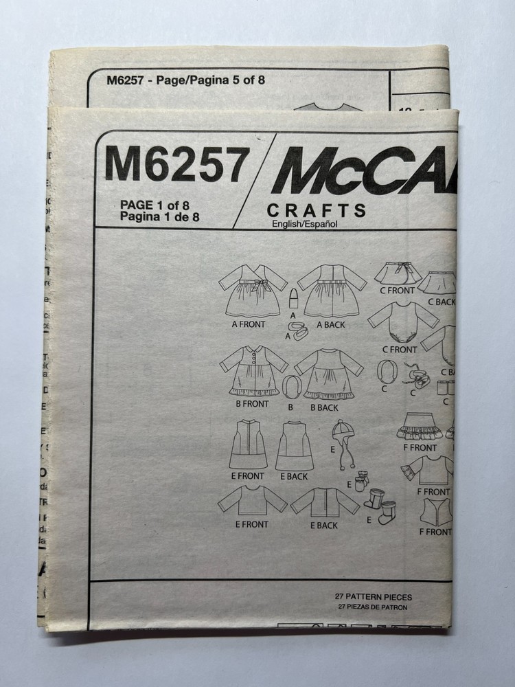 McCall's Sewing Pattern MP480 18" Doll Clothes FF UNCUT