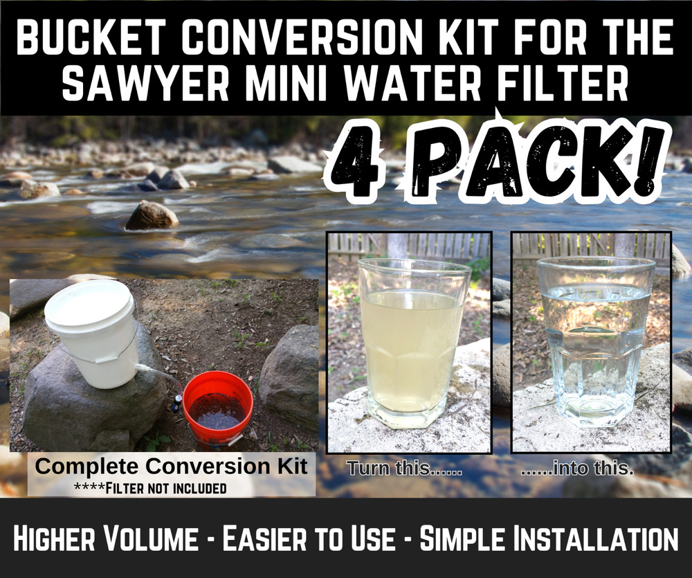Bucket Conversion Kit for Your Sawyer Mini Water Filter - 4 PACK ~ SHTF/Prepper