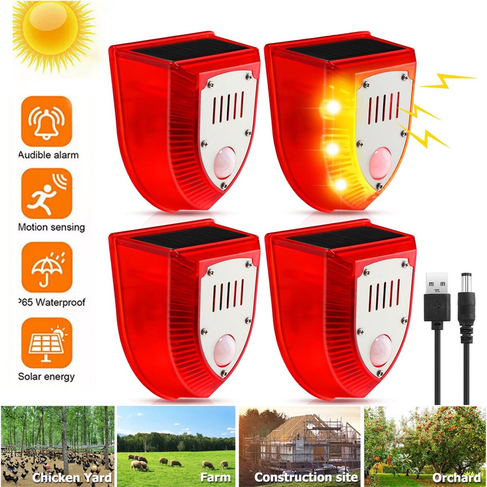 Solar Alarm LED Light Solar Strobe Light Wireless Motion Sensor Detector Outdoor