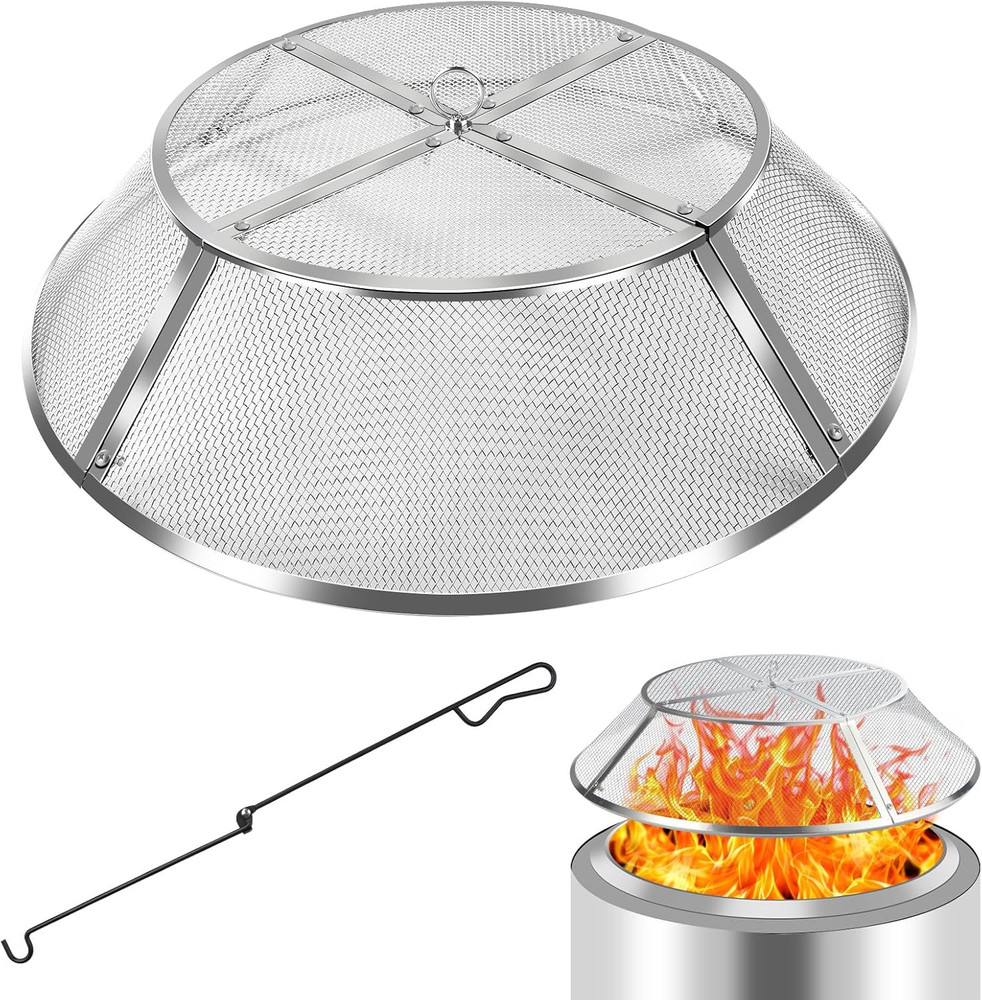 27" Yukon Shield Mesh Fire Pit Spark Protector w/Grill Function & Removal Tools